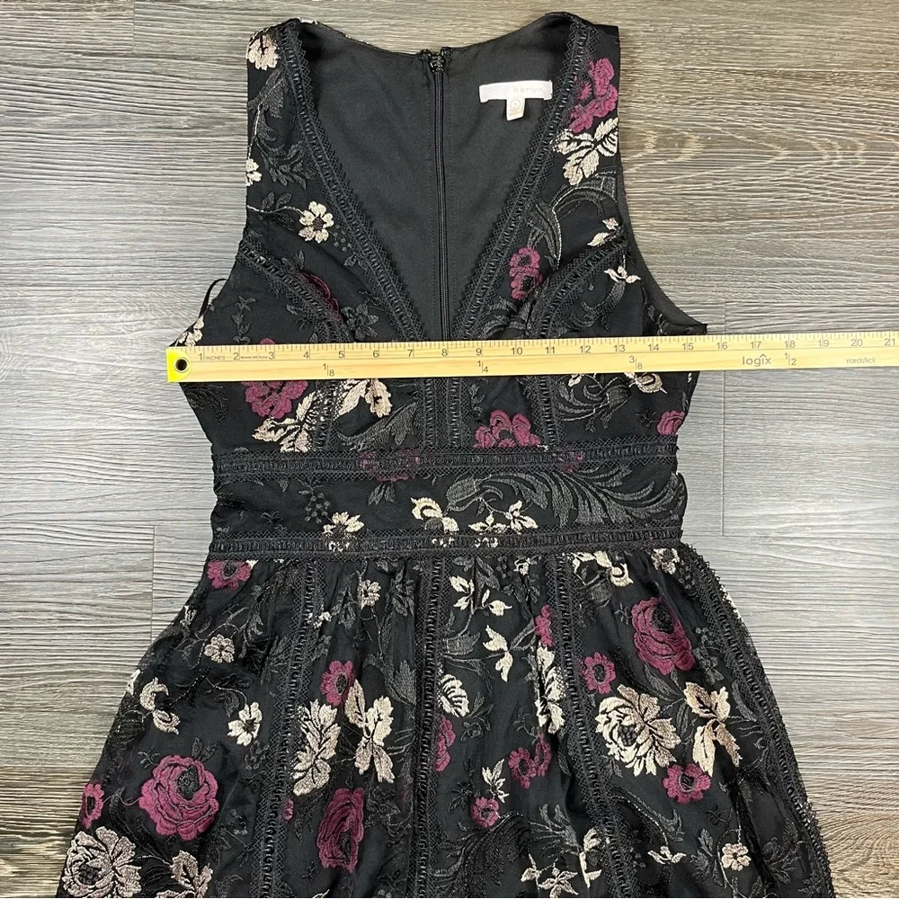 Harlyn Womens Embroidered Floral Dress Small Cottagecore Boho‎ Black Whimsigoth